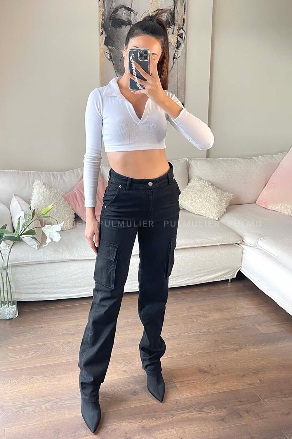 Black Denim High Waist Denim Pants