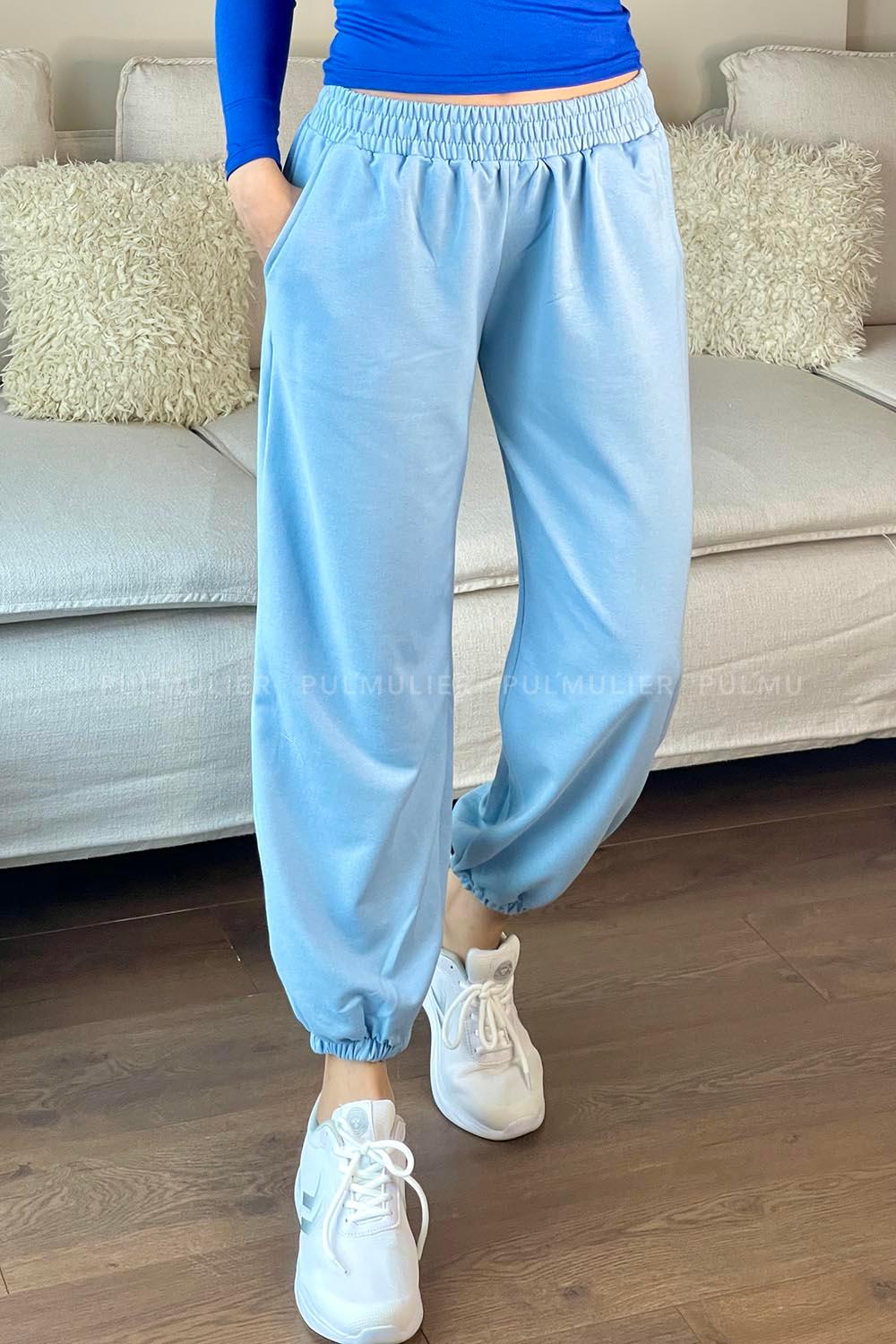 Baby Blue Elastic Trousers Elastic Waist Regular Cut Bottom Tracksuit