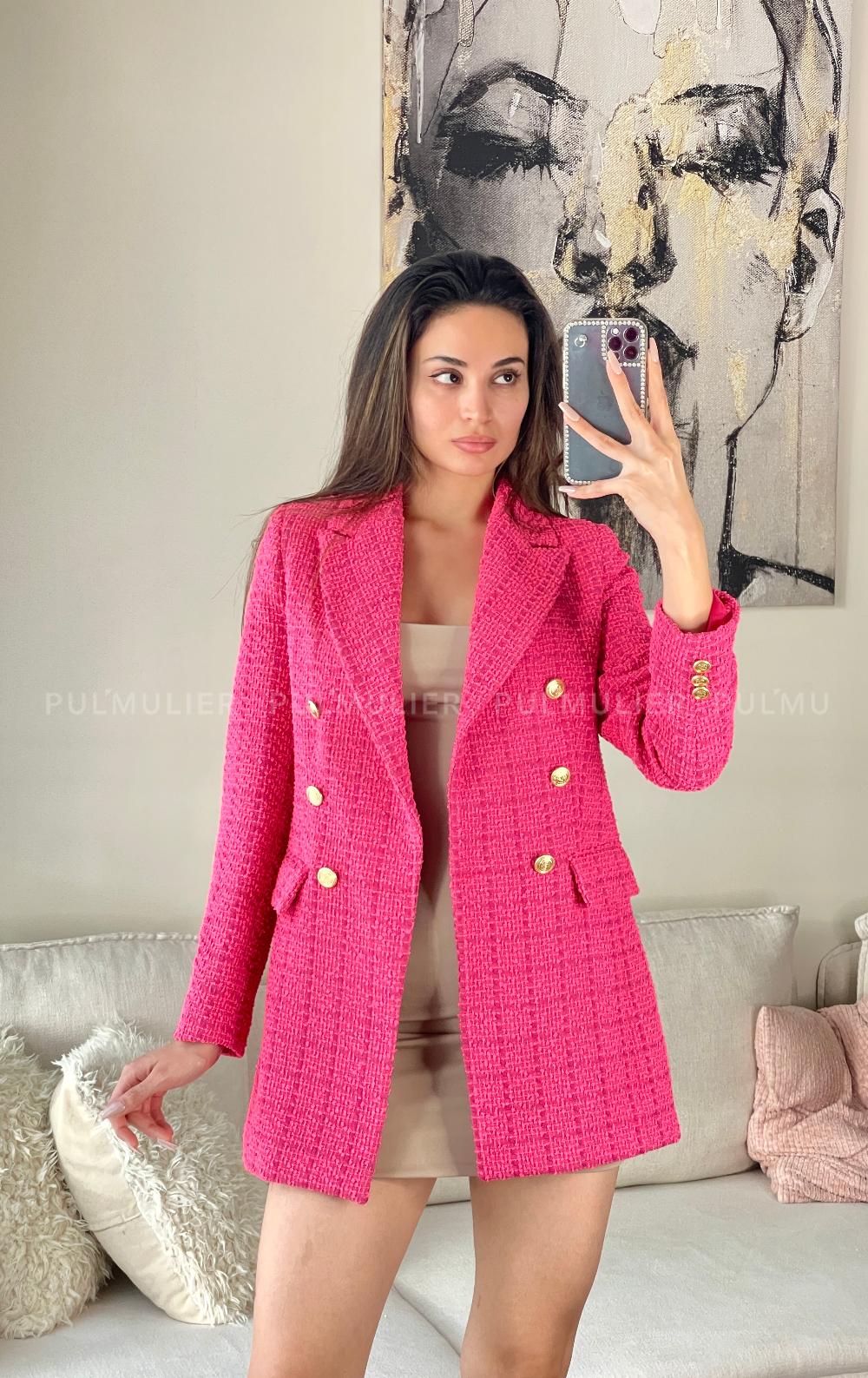 Pink Scoop Neck Long Arm Stamp Fabric Jacket