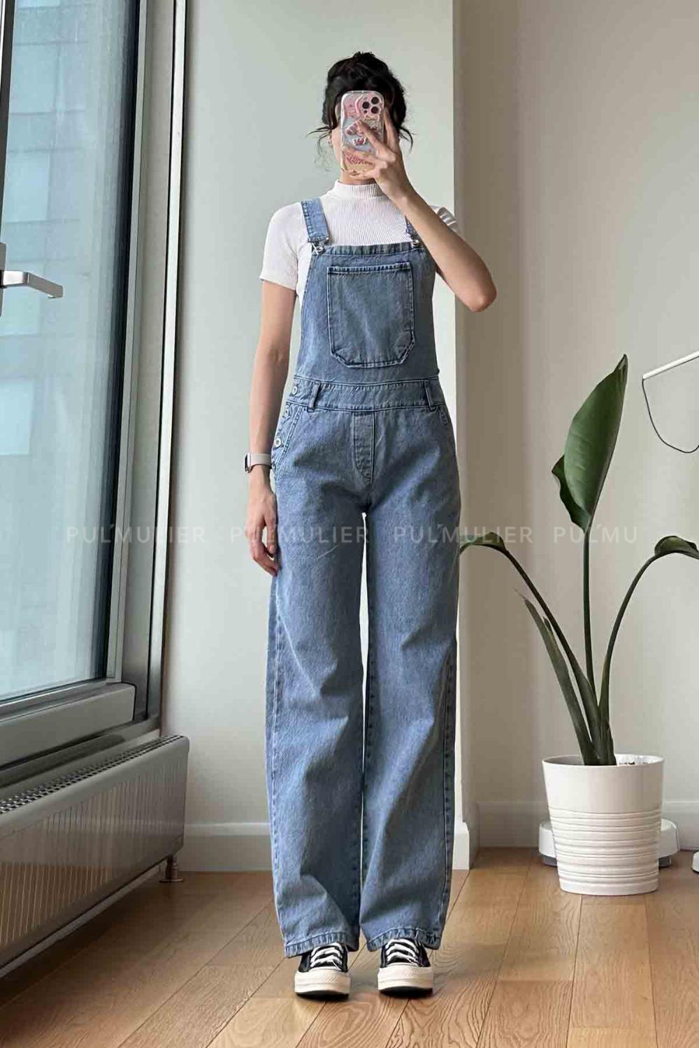 Light Blue Scoop Neck Cotton Fabric Overalls