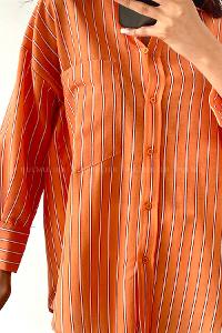 Orange Pool Neck Combed Fabric Unprinted Dresess