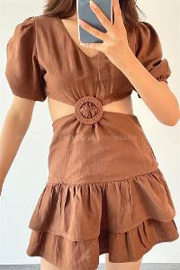 Brown Pool Neck Combed Fabric Unprinted Dresess