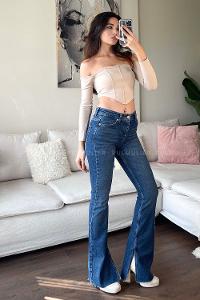 Dark Blue Denim High Waist Denim Pants