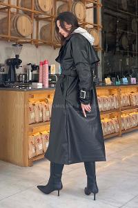 Black Long Arm Without Accessories Cotton Fabric Trench Coat