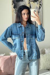 Denim Blue Shirt Collar Long Arm Denim Denim Jacket