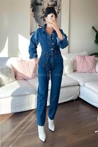 Denim Blue Shirt Collar Denim Unprinted Overalls