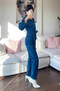 Denim Blue Shirt Collar Denim Unprinted Overalls