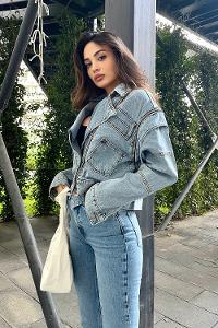 Blue Zippered Neck Long Arm Denim Denim Jacket