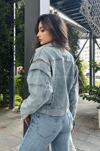 Blue Zippered Neck Long Arm Denim Denim Jacket