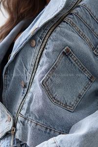 Blue Zippered Neck Long Arm Denim Denim Jacket