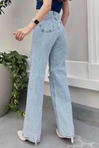 Ice Blue Denim High Waist Denim Pants