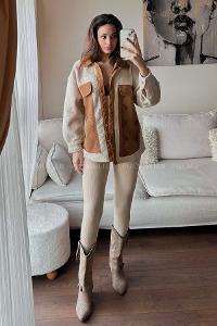 Beige Hood Neck Long Arm Coat