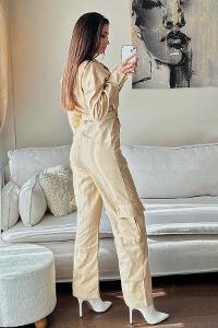 Beige Shirt Collar Denim Unprinted Overalls