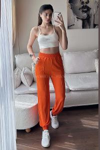 Orange Regular Trousers High Waist Regular Cut Bottom Tracksuit