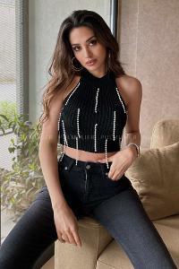 Black Crew Neck Zero Arm Knitwear Crop