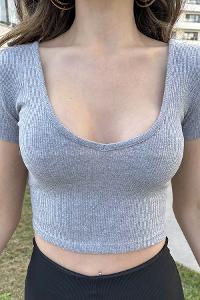 Gray Crew Neck Zero Arm Knitwear Crop