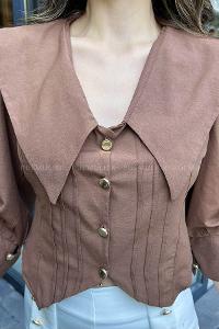 Dark Brown Shirt Collar Long Arm Cotton Fabric Unprinted Shirt