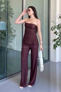 Bitter Brown Crew Neck Long Arm Without Accessories Cotton Elastic Trousers Comfortable Suit