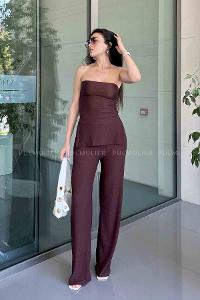 Bitter Brown Crew Neck Long Arm Without Accessories Cotton Elastic Trousers Comfortable Suit