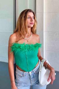 Green Crew Neck Zero Arm Knitwear Crop