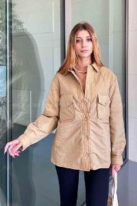 Camel Shirt Collar Long Arm Coat