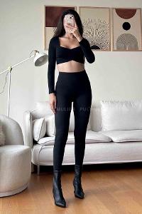 Black Normal Neck Short Arm Cotton Fabric Crop