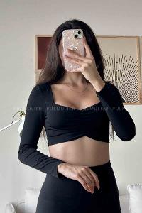 Black Normal Neck Short Arm Cotton Fabric Crop