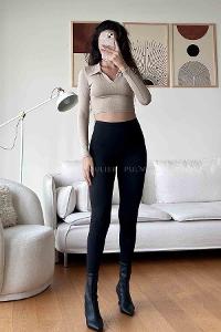 Beige Normal Neck Short Arm Cotton Fabric Crop