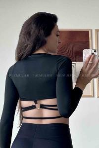 Black Normal Neck Short Arm Cotton Fabric Crop