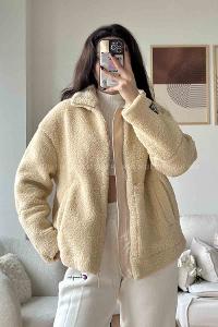 Beige Turtle Neck Long Arm Coat