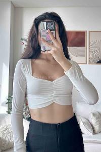 White Normal Neck Short Arm Cotton Fabric Crop