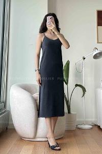 Anthracite Normal Neck Cotton Fabric Unprinted Dresess