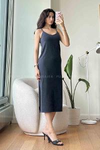 Anthracite Normal Neck Cotton Fabric Unprinted Dresess