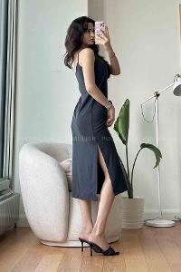 Anthracite Normal Neck Cotton Fabric Unprinted Dresess