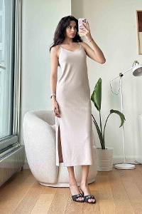 Stone Normal Neck Cotton Fabric Unprinted Dresess