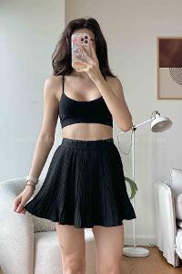 Black Cotton Unprinted Skirt