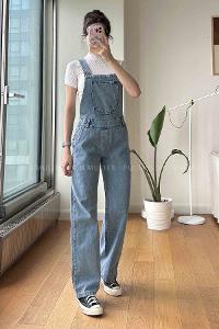 Light Blue Scoop Neck Cotton Fabric Overalls